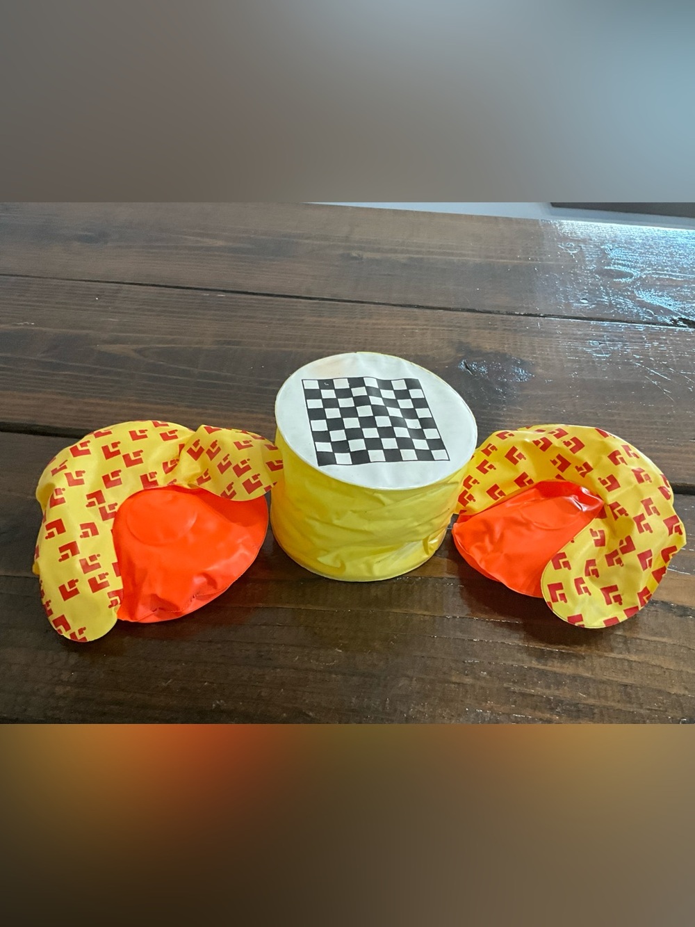Vintage Lot of 3 Inflatable Doll Chairs and Game Table Orange Yellow Retro